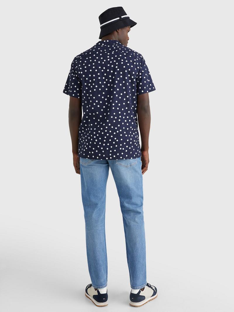 Férfi Tommy Hilfiger Regular fit chambray dot print Ingek Sötétkék Fehér | HU 1051WNB